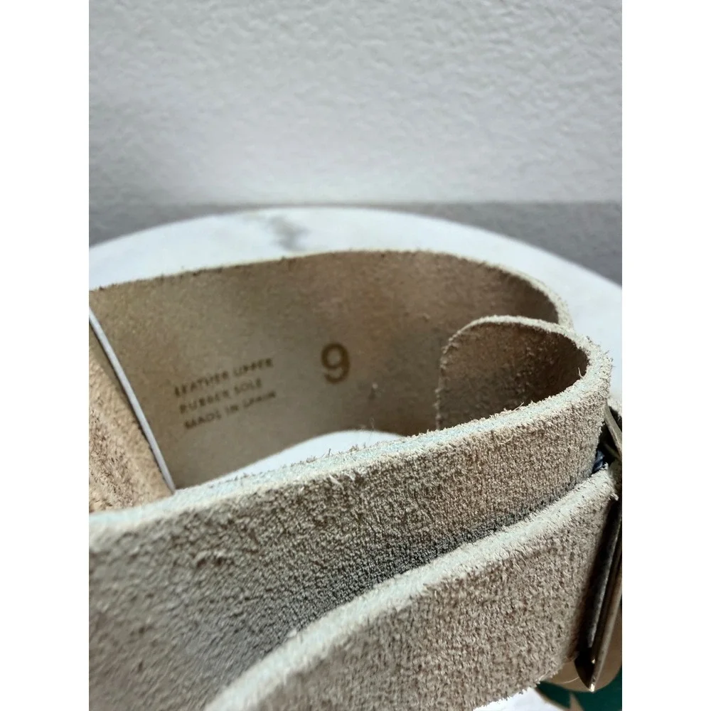Yokono Womens Beige Suede Leather Cork Wedge‎ Buckle Slide Sandals Size 9 Spain